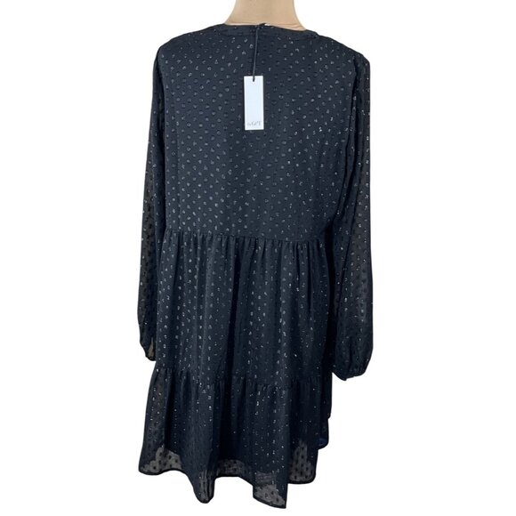 the Get Tiered Party Dress Black Dot Sparkle Size L Large Long Sleeve NWT - Picture 3 of 7